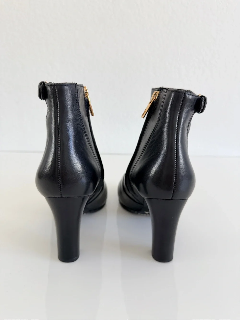 Tory Burch Black Leather Ankle Booties with Gold Hardware
